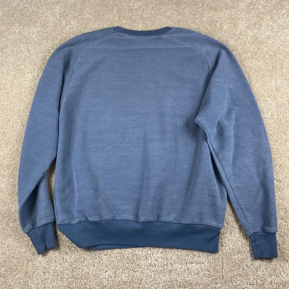 Vintage 90s Nike Raglan Sweatshirt Blue Embroidered Logo Mens Large Distressed